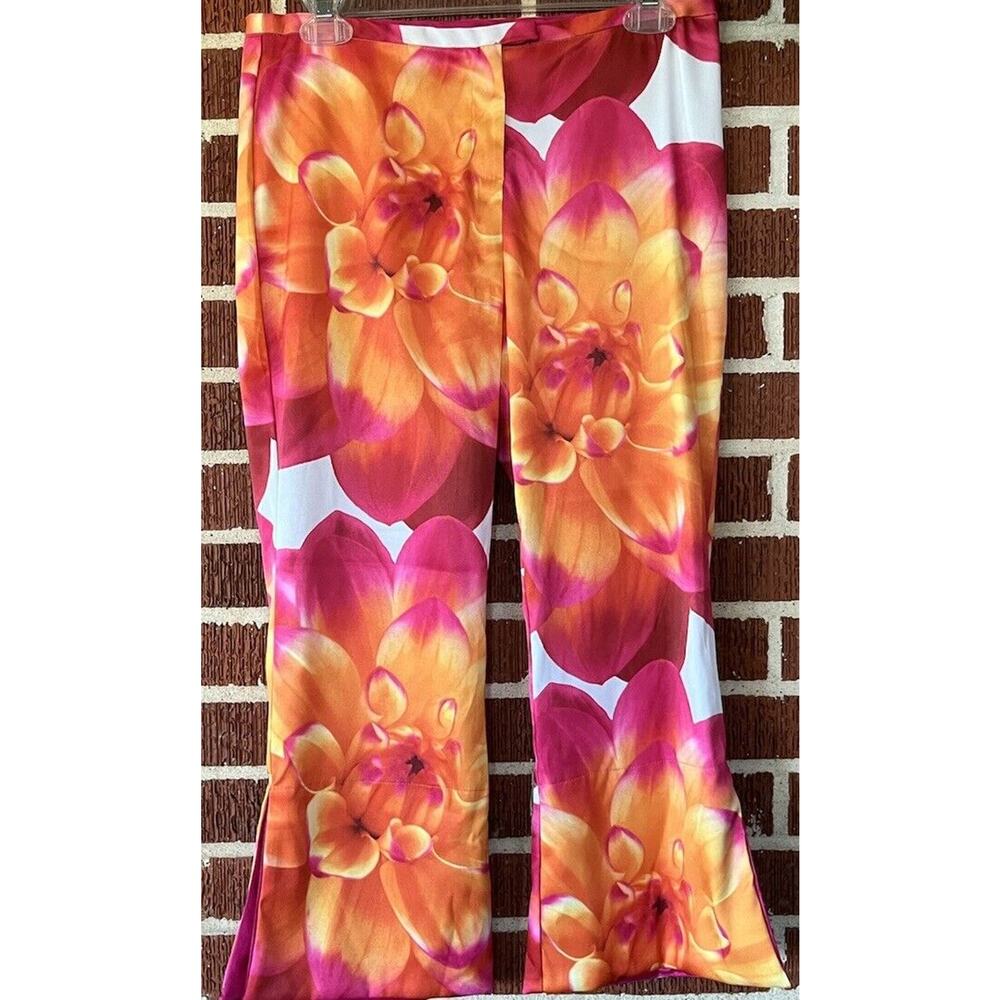 Jules Allen Colorful Floral Satiny Cropped Pants Size 6